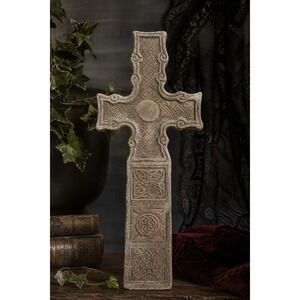 Celtic High Cross Wall Plaque Weathered Stone Finish Knotwork Relief Sculpture